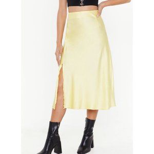 3/$60 Nasty Gal Satin Yellow Midi Slit Skirt SZ 10